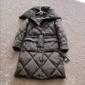DKNY Dark olive green Brown Quilted Puffer Coat